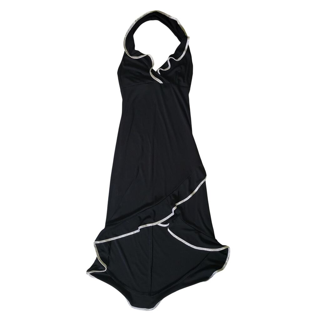 Vintage Y2K Ruby Rox S Dress Black White Halter Midi Contrast HiLow Minimalist
